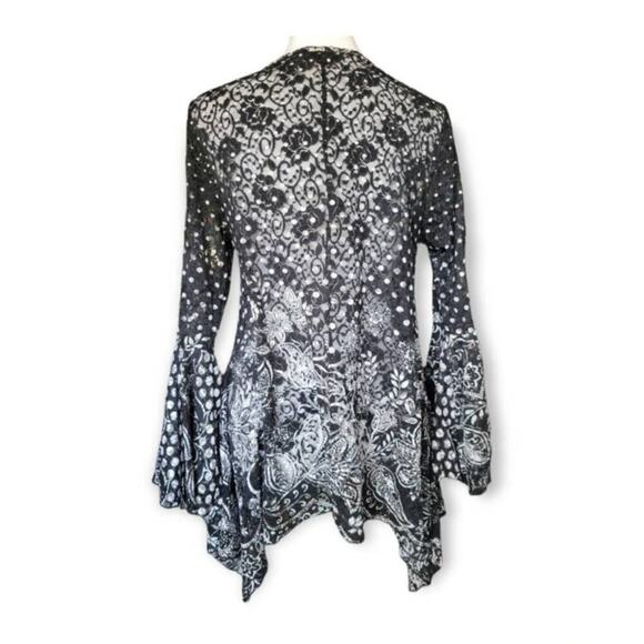 Dor Dor Couture Y2k Shirt Whimsigoth Polka Dot Handkerchief Hem Bell Sleeve M - Picture 5 of 10